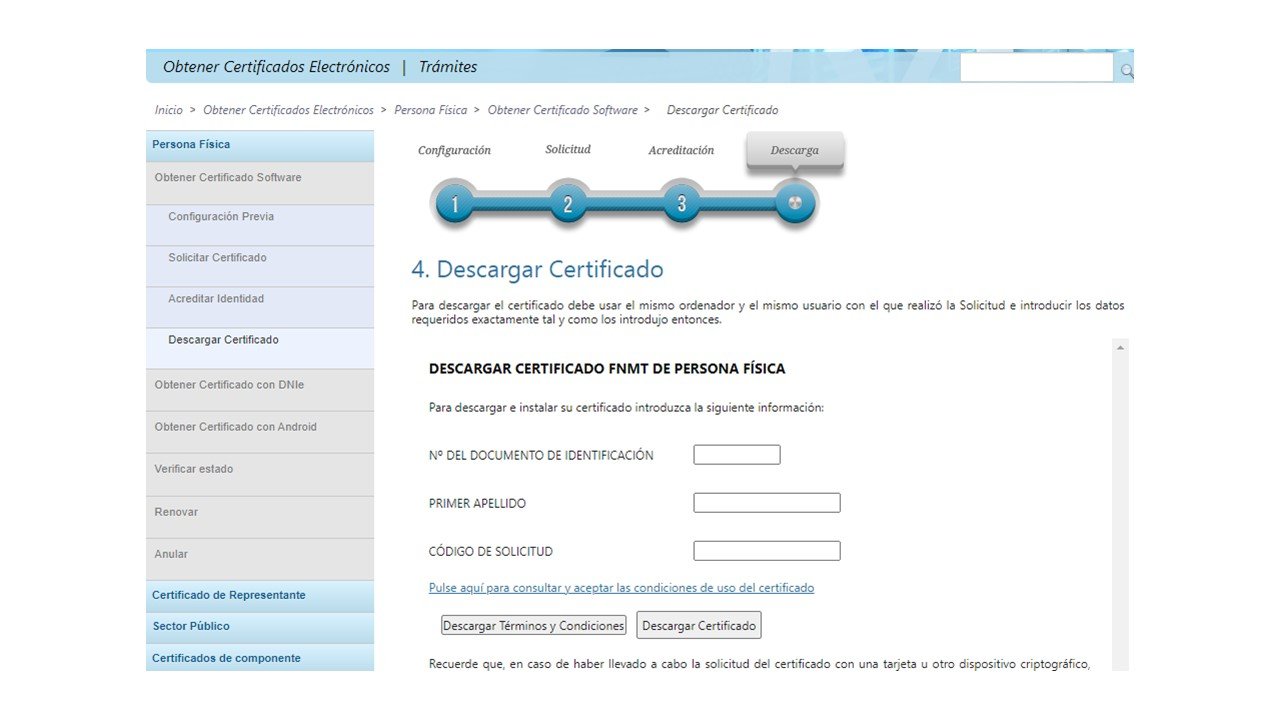 Paso final para descargar el certificado digital.