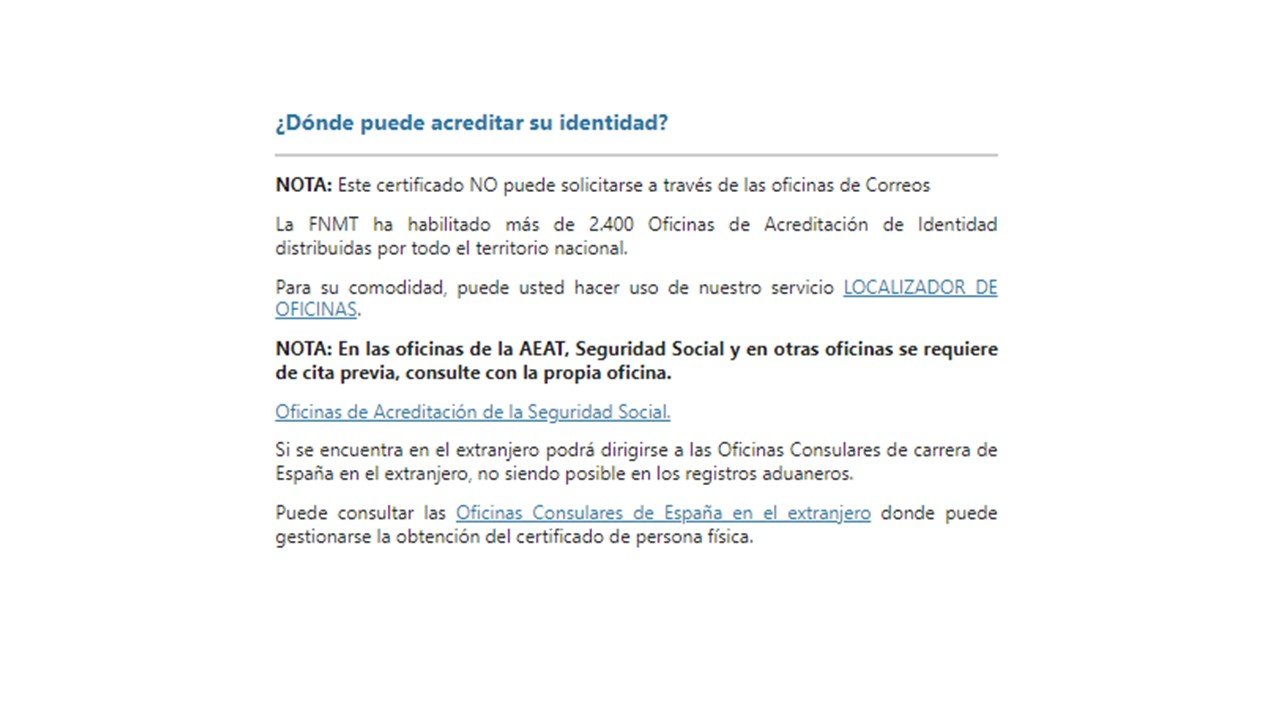 Localizador oficinas para acreditar identidad del certificado digital.