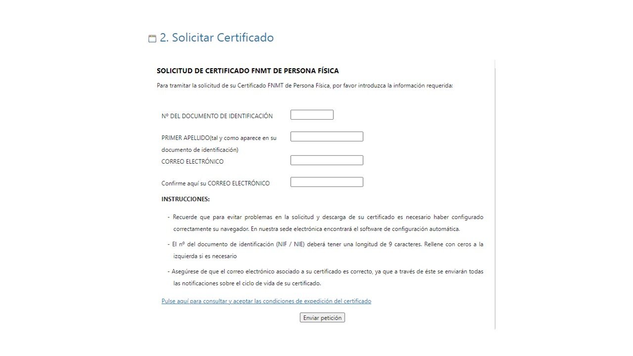 Rellenar datos de solicitar certificado.