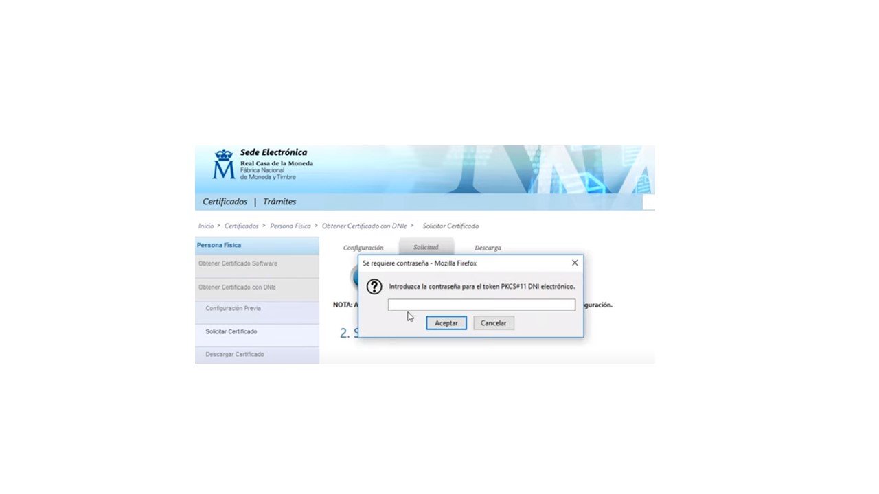 Ventana de clave de acceso a certificado digital con DNIe